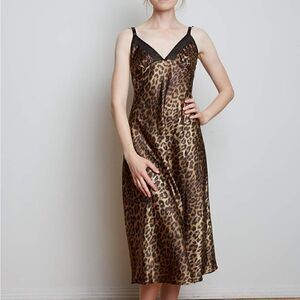Jones New York Leopard Satin Nightgown S  